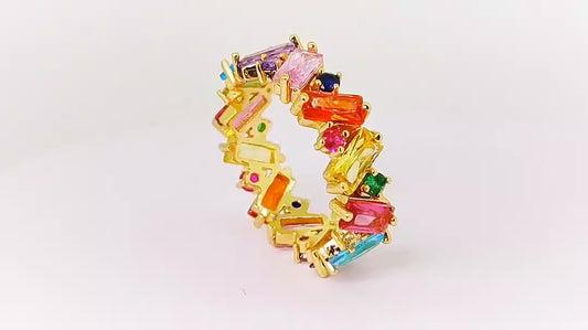 18k Gold Plated Geometrycal Zirconia Crystal Encrusted Ring
