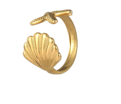 Gold Plated Stainless Steel Shell Starfish Ring
